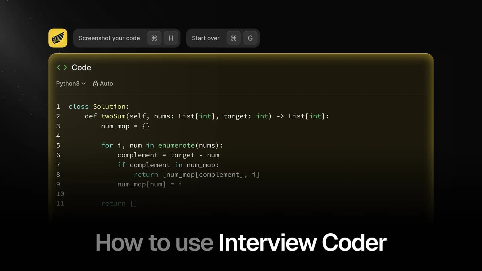 Interview Coder — Respuesta en Python y atajos
