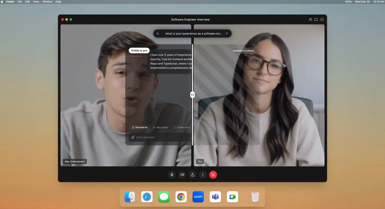 Verve AI official demo illustrating the vendor view of screen sharing visibility.
